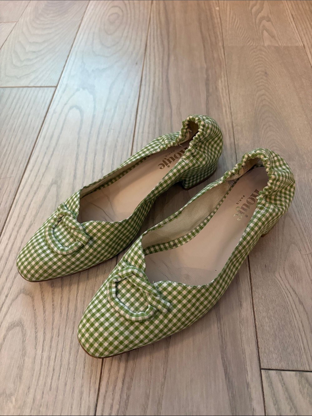 Rouje Green Gingham Buckle Ballet Flats